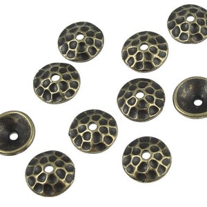 Brass Bead Caps 8mm Antique Brass Beadcaps - Textured Metal Hammertone Bronze Bead Caps - TierraCast Pewter Metal Beads (PAC14)