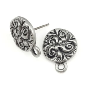 Dark Antique Silver Earring Posts TierraCast JARDIN Post Earring Findings Antique Pewter Fancy Ear Findings Bohemian Earring Studs P1414 image 1