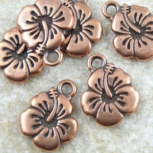 Hibiscus Flower Charms - Antique Copper Charms - Hawaiian Hibiscus Flower TierraCast Tattoo (P788)