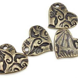 Bohemian Charms Antique Brass Charms TierraCast AMOR HEART Charms Bronze Charms for Jewelry Making Valentines Charms Natural Organic P1376 image 1
