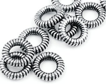 10mm Twisted Rope Rings - Coiled Rings Antique Silver Rope Spacer Beads TierraCast Pewter Large Hole Beads for Leather (PS134)