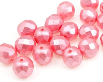 METALLIC PASTEL CORAL Light 8mm Czech Glass Beads Firepolish Fire Polish Round Beads 8mm Beads Light Pink Beads Blush Pink Peach Pink Rose