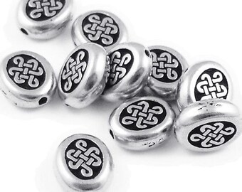 Celtic Beads - Antique Silver Beads - 9mm x 7mm TierraCast Endless Beads - Celtic Knotwork Eternity Beads (P387)