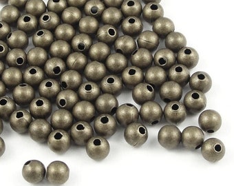 50 Brass Beads - 4mm Round Beads - Antique Brass Ball Beads - Aged Solid Brass - Antique Bronze Color Metal Beads (FSAB9)