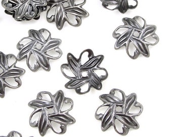72 Dark Antique Silver Bead Caps Pieces of 10mm Petal Plated Matte Silver Beadcaps - Flat Shallow Satin Silver Caps for 12mm Beads (FS179)