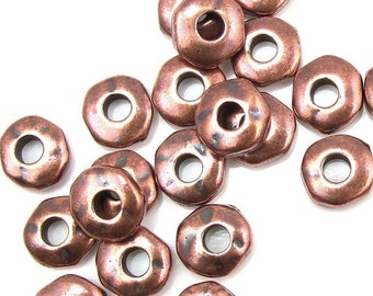 20 Large Hole Beads 7mm Nugget Heishi Antique Copper Beads Heishi Spacer Beads TierraCast Leather Findings Collection (PS393)