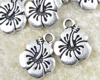 Silver Hibiscus Charms Hibiscus Flower Charms TierraCast Antique Silver Charms Silver Hawaiian Flower Summer Beach Charms  (P786)