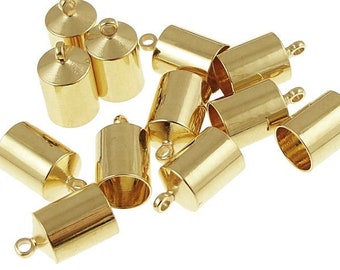 12 Kumihimo Cord Caps Gold Plated 6mm Large Cord End Caps Kumihimo Supplies (KH29)