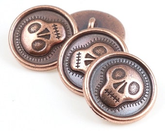 Day of the Dead Buttons Antique Copper Button Clasp Findings TierraCast SKULLY BUTTON Findings Skull Button Dia de los Muertos (PF803)