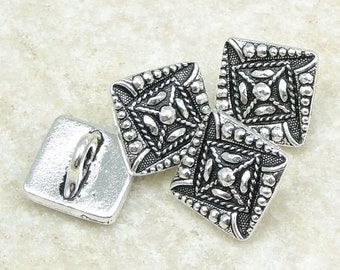 11mm Silver Button Findings - TierraCast Czech Square Button Clasp Findings - Silver Findings for Leather Jewelry - 4 or More Pieces (P1489)