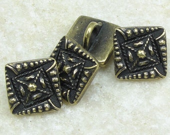 11mm Antique Brass Button Finding - TierraCast Czech Square Button Clasp Finding Bronze Finding for Leather Jewelry 4 or More Pieces (P1491)