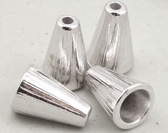 Bright Silver Bead Caps Silver Beadcaps TierraCast RADIANT CONE in Bright Rhodium Silver 12mm Tall Cone Bead Caps Textured Metal (PC126)