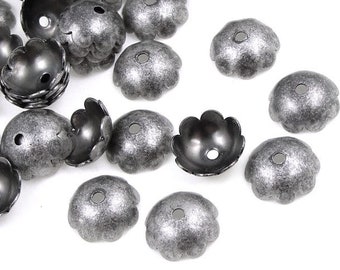 144 Dark Antique Silver Bead Caps - Plated Matte Silver Beadcaps - 8mm Smooth Dome Caps (FS177)