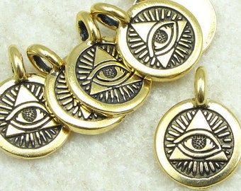 Small Gold Pendant TierraCast Eye of Providence Charm - Antique Gold Charms for Jewelry Making Metaphysical Yoga Charms (P1473)