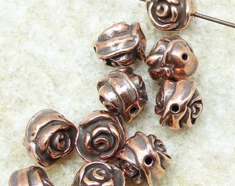 Copper ROSE BEADS - Antique Copper Rose Bud Beads - TierraCast Flower Beads - Spring Summer Metal Beads (P479)