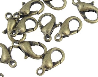 144 Pieces 12mm Antique Brass Lobster Clasp Findings Lobster Claw Hooks Bracelet Clasp Necklace Clasp Bronze Clasp Brass Findings (FSAB86)