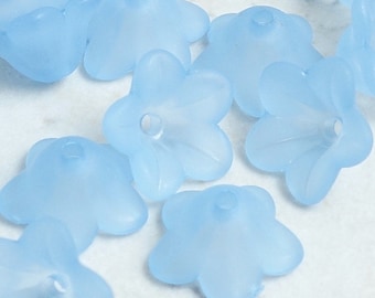 18 BABY BLUE Lucite Flower Bead 7mm x 13mm Trumpet Flower Beads Frosted Lucite Flower Light Sapphire Blue Flower Beads