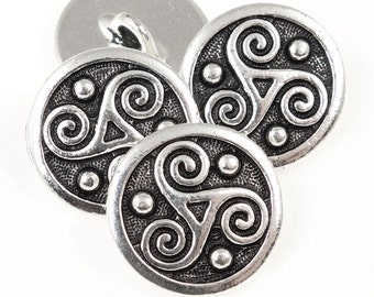 Triskele Celtic Buttons - Antique Silver Button Findings - 16mm TierraCast Leather Jewelry Findings (PF2132)