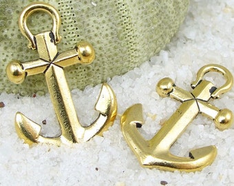 Pendentifs d’ancre - Pendentifs anciens en or - 27mm Anchor Charm by TierraCast - Nautique Summer Gold Charms Beach Jewelry Supplies (P1109G)