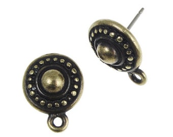 Antique Brass Earring Posts Brass Oxide Ear Findings 10mm Beaded Fancy Earring Studs TierraCast (PF488)