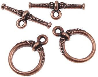 Copper Toggle Clasp Findings - TierraCast Pewter HEIRLOOM Clasp Set - Antique Copper Findings - Bali Toggle (PF148)