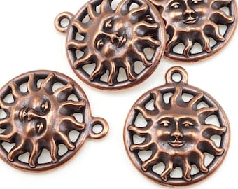 Antique Copper Charms Copper Sun Charms TierraCast Sunshine Smiling Sun Face Summer Charms Celestial Charms for Jewelry Making (P1100)
