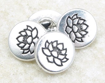 Small Lotus Button Silver Button Findings TierraCast Jewelry Buttons for Yoga Jewelry - Silver Clasp Closure (P1497)