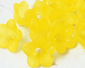 18 YELLOW Frosted Lucite Flower Beads 7mm x 13mm Trumpet Flower Beads Maize Corn Yellow