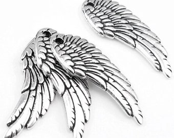 Antique Silver Wing Pendants 1" - 28mm Tall TierraCast Wing Charms - Silver Left Angel Wing Jewelry Making Craft Supplies  (P977)