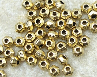 50 Gold Beads 3mm TierraCast FACETED BICONE Heishi Spacer Beads - Antique Gold Metal Beads (PS88)