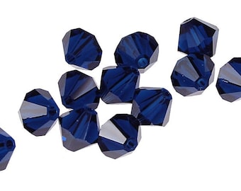 12 toupies INDIGO FONCÉ 6 mm en cristal Swarovski Elements - Article 5301 5328 - Perles toupies 6 mm bleu marine foncé