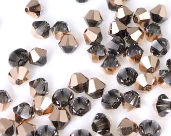 48 CRYSTAL ROSE GOLD Swarovski 4mm Bicone Beads - Special Crystal Coating Effect - Grey and Rose Gold Highlights - Article 5328