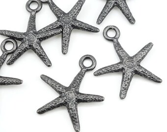 TierraCast SEASTAR CHARMS - Black Oxide Gun Metal Gunmetal Charms - Starfish Star Fish Sea Star Ocean Beach Nautical Star Fish Pendant (PB2)