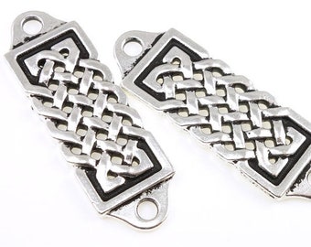 Silver Celtic Focal Bar Connector Link Findings TierraCast Pewter Celtic Centerpiece for Leather Jewelry Yoga Charms Knotwork pf2033