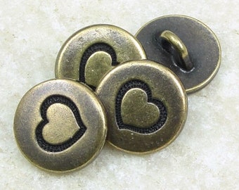 Antique Brass Button Findings TierraCast Small Heart Button Clasp Findings - Bronze Clasp for Leather Jewelry or Wrap Bracelets (P1503)