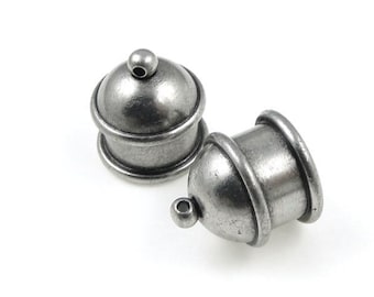 Customizable 10mm Recessed Channel Antique Pewter Dark Silver Large Kumihimo Caps - Tierracast PAGODA Cord End Caps (PF2103)