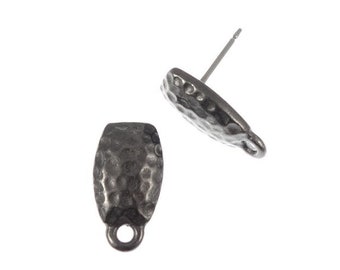 Post Earrings Matte Black Metal Earring Findings Black Oxide Hammertone Textured Metal Earring Posts TierraCast Pewter (PF562)