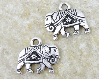 Silver Elephant Charms - 14mm x 12mm Antique Silver TierraCast Gita Elephant Pendants BULK (P899)