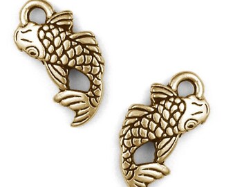 KOI FISH Charm Gold Charms TierraCast Japanese Goldfish Gold Fish Pendant - Tierra Cast Tattoo Charm Antique Gold (P790)