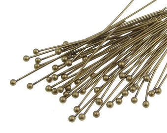 48 Brass Ball Pins 1.5" Antique Brass Ball Head Pins 22 Gauge 22 g 1 1/2" Solid Brass Bronze BALLPIN Findings (FSAB107)