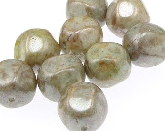 9 Nugget Beads 14mm x 13mm Opaque Luster Green Czech Glass Beads - Earthy Muted Light Blue Green Large Beads for Fall Autumn Jewelry