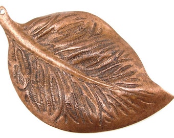 Vintaj MISSION LEAF Artisan Copper Pendant - 54mm Antique Copper Leaf Pendant Aged Solid Copper Woodland Bohemian Boho Charm Autumn CP0004
