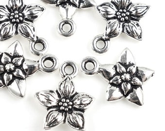 TierraCast STAR JASMINE Charms - Antique Silver Charms - Flower Charms - Tierra Cast Jasmine Drops (P167)