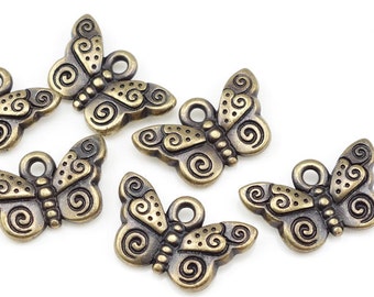 Antique Brass Charms Brass Butterfly Charms TierraCast Spiral Butterfly Summer Charms Insect Charms Bug Charms Bronze Charms  (P1096)