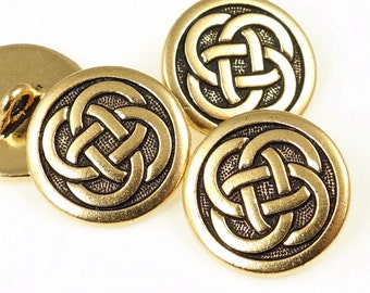 Gold Button Findings Celtic Knot Buttons Clasp Findings 16mm TierraCast Leather Wrap Celtic Meditation Yoga Jewelry Findings (PF2140)