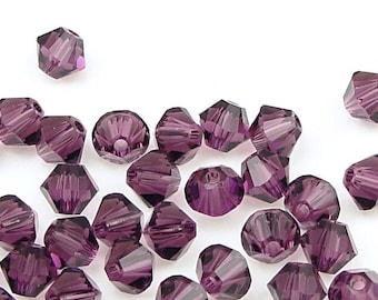 48 AMETHYST 4mm Xilion Bicones 5301 5328 Swarovski Crystal Beads - Amethyst Purple Dark Purple Beads