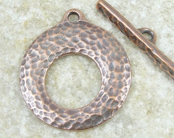 Extra Large Antique Copper Toggle - TierraCast ARTISAN Clasp Set - Hammertone Hammered Textured Metal Copper Clasp (PF2039)