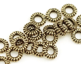 Antique Gold Beads Gold TierraCast Small Coiled Ring Large Hole Beads for Leather - Antique Gold Heishi Spacer Bali Beads  (PS36)