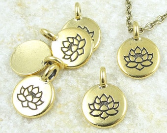 Delicate Gold Pendant Lotus Charm TierraCast Antique Gold Charm Lotus Flower Pendant Yoga Charms for Mindfulness Meditation Jewelry (P1219)