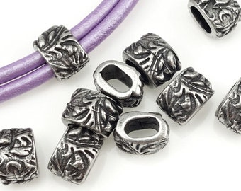 Leather Slider Beads for Leather Antique Pewter Silver Beads TierraCast JARDIN BARREL Large Hole Beads Leather Findings Bohemian Beads P1345